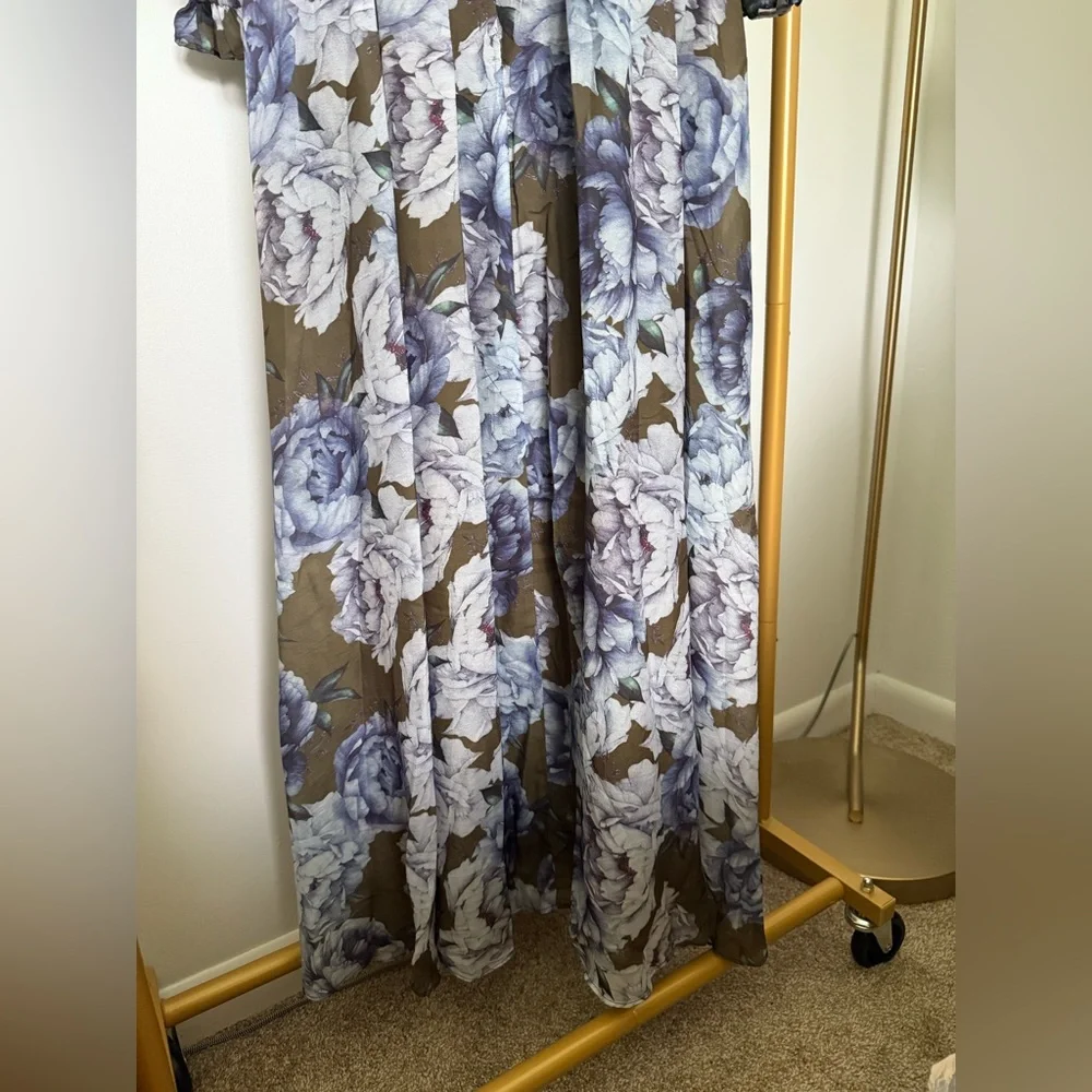 Floral Square-Neck Long Sleeve Maxi Dress - Olive & Lavender - Picture 5 of 13